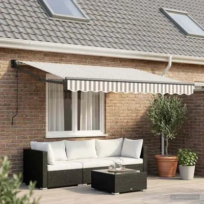 Produktbild von Gelenkarmmarkise Ausziehbar 3x2,5m Hellgrau Weiß - Robuste Sonnenmarkise mit Handkurbel für Terrasse und Garten - Wetterbeständiger Sonnenschutz Kurbelmarkise