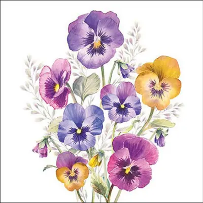 Zdjęcie produktu dla Serwetki papierowe 33 x 33 cm, 3-warstwowe, z motywem kwiatów bratków, 20 szt.