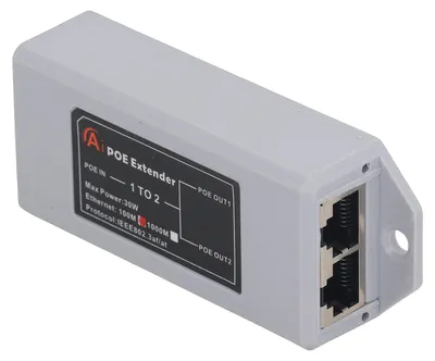Zdjęcie produktu dla Przedłużacz PoE (1 wejście, 2 wyjścia) – repeater PoE obsługujący standardy IEEE 802.3af/at, transmisja danych z prędkością 10 Mb/s i 100 Mb/s, obsługa Plug and Play