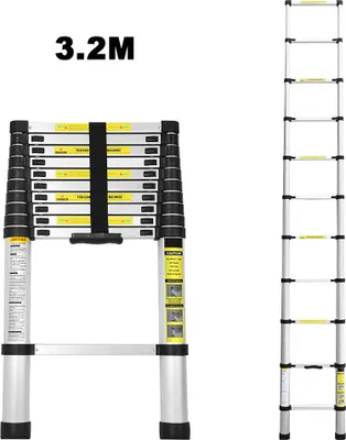 Produktbild von Bettizia Teleskopleiter Alu 3.2m Stehleiter Mehrzweckleiter Alu Anlegeleiter Multifunktionsleiter Ausziehleiter