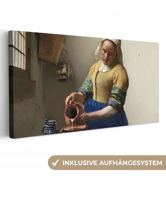 Produktbild von MuchoWow® - Leinwandbilder - Das Milchmädchen - Gemälde von Johannes Vermeer, Wandbild, Wanddeko Bilder Wohnzimmer, 40x20 cm