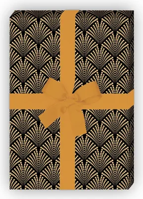 Produktbild von Dunkelblaues Geschenkpapier mit Art Deko Palmen Rauten - G12332, 32 x 48cm
