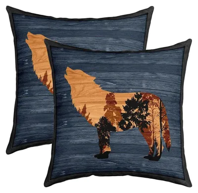Productafbeelding van Kussenslopen 45x45 cm, motieven van huilende wolven, set van 2, decoratieve kussens voor de bank, blauw en bruin