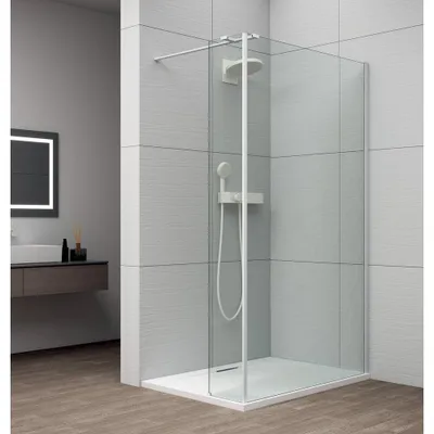 Immagine prodotto di Pannello doccia ESCA WHITE MATT, da fissare a parete, larghezza 800 mm, completo di un ulteriore pannello in vetro trasparente di 285 mm