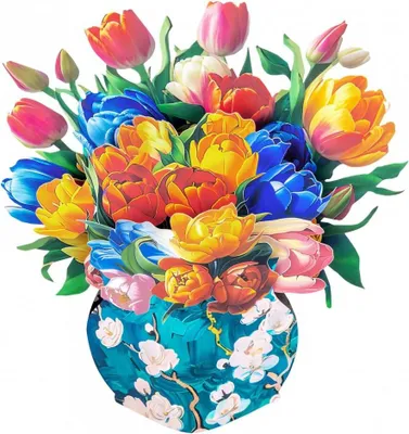 Immagine prodotto di biglietto di auguri con fiori pop-up 3D - Tulipani colorati