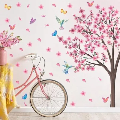 Image de Autocollants muraux Unyqoos® Rosa Blumen, en vinyle, adhésifs – élégants stickers muraux avec des fleurs et des oiseaux, idéaux pour le salon, la chambre à coucher ou la chambre d'enfant