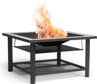 Produktbild von Blumfeldt Merano Avanzato Feuerschale - 3-in-1 Feuerschale Mit Grillrost & Tisch, Robuster Stahlrahmen, Terrazzo-Tischplatte, Inkl. Funkenschutz, Hitzeschild & Schürhaken, Für Garten & Terrasse