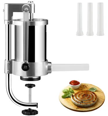 Productafbeelding van VEVOR Handmatige worstvuller, worstvullmachine 1,5 liter, roestvrij staal + aluminium, zilverkleurige worstmachine, inclusief vultuiten van 16/19/22 mm, verticaal model
