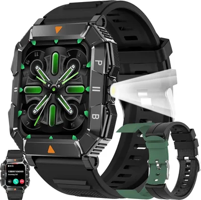 Produktbild von für Herren mit Telefonfunktion Taschenlampe, AMOLED 5ATM Fitnessuhr mit Schrittzähler, Herzfrequenz,  Schlafmonitor, 123 Sportmodi Aktivitätstracker