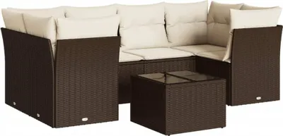 Produktbild von vidaXL 7-tlg. Garten-Sofagarnitur mit Kissen Braun Poly Rattan