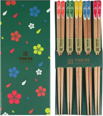Produktbild von Tokyo 5er Essstäbchen Blumenmotiv  in Geschenkbox