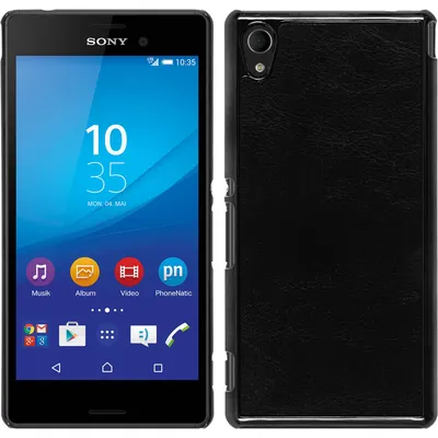 Produktbild von PhoneNatic Case kompatibel mit Sony Xperia M4 Aqua - Hülle schwarz Lederoptik Hard-case + 2 Schutzfolien