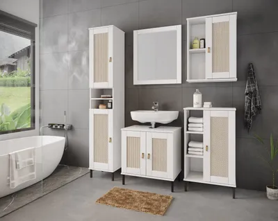 Produktbild von Badezimmer-Set >WZ-0800< (5-teilig) Fichte massiv weiss - 155x190x40 (BxHxT)
