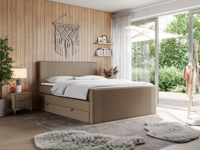 Produktbild von Boxspringbett, doppelbett mit Multipocket-Matratze und zwei Bettkästen - KING DOREN - 160x200cm - Braun - H3