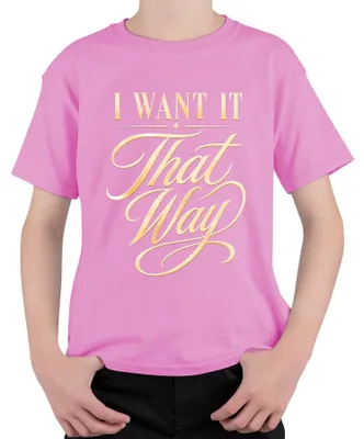 Immagine prodotto di "I Want It That Way" – Canzone, Concerto, Tournée, Dichiarazione, Ironia, Pop, Maglietta per bambini, Rosa, Taglia 128