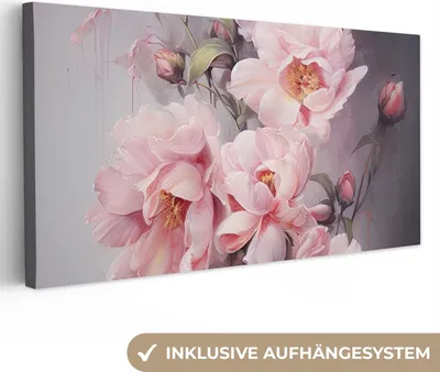 Produktbild von MuchoWow® - Leinwandbilder - Rosen - Blumen - Rosa - Kunst - Aquarell, Wandbild, Wanddeko Bilder Wohnzimmer, 80x40 cm