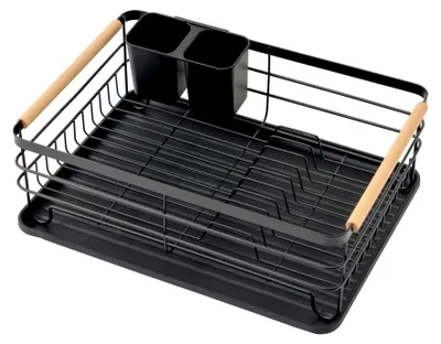 Produktbild von Abtropfgestell Geschirr | HxBxT 14x42x30cm | Stahl/Holz | mit Besteckhalter & Abtropfbrett, Geschirrabtropfgestell Abtropfständer