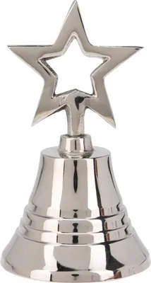 A silver bell with a star on top.