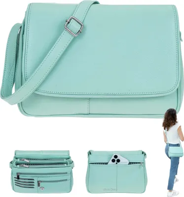 Produktbild von Handtasche Damen Leder mittel klein Lederhandtasche Schultertasche Damen Schultergurt Damentasche Echtleder weich Alessandro Florenz 12975 Mint Grün 8