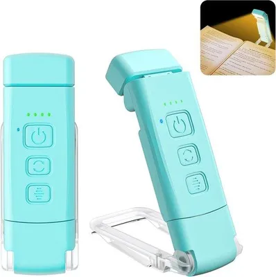 Image de Lampe de lecture rechargeable - 3 modes, 5 niveaux de luminosité réglables, fonction minuterie, 80 heures d'autonomie sur batterie, couleur bleue