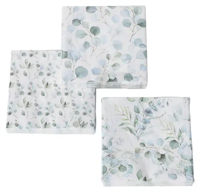 Produktbild von 3 x 20 Servietten 'Eukalyptus' weiß, grün - 3-lagig 33 x 33 cm