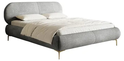Produktbild von Selsey Ovalle - Doppelbett, Polsterbett mit Bettkasten, Lattenrost, goldenen Metallbeinen, Grau  140 cm