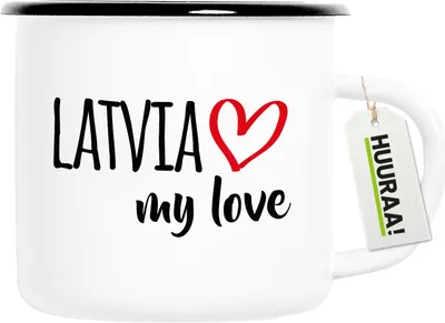 Produktbild von Huuraa Emaille Tasse Latvia my love 300ml Vintage Campingbecher Geschenkidee