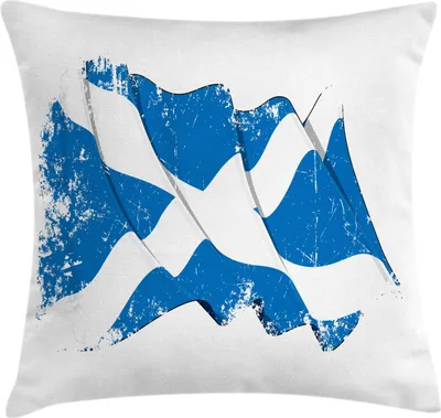 Zdjęcie produktu dla ABAKUHAUS Szkocja Poszewka na poduszkę, machająca flaga Szkocji Grunge wzór emblemat symboliczny kraj, 50 x 50 cm, kobaltowy błękit biały