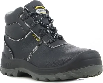 A black safety boot is shown against a white background.