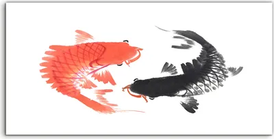 Produktbild von Coloray Acrylbild 100x50  Wandbild Acrylbilder Kunst Rote und schwarze Koi Karpfen Fisch