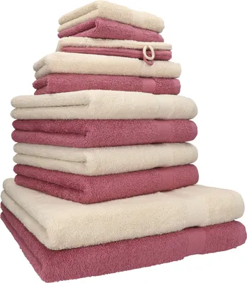 Produktbild von Betz 12-tlg. Handtuch-Set PREMIUM 2 Duschtücher 4 Handtücher 2 Gästetücher 2 Seiftücher 2 Waschhandschuhe  Farbe: sand / beere