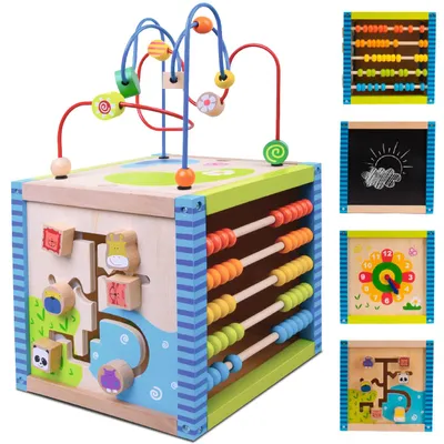 Immagine prodotto di Cubo motorio Cubo multifunzionale con attività Labirinto di perline Giocattolo di legno Montessori Smistamento delle forme XL