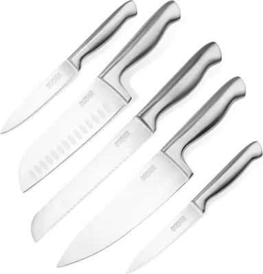 Produktbild von NIROSTA Star-Messer-Set, Verschiedene Messer mit Funktionsteil aus japanischem Edelstahl, Premium-Messer mit handlichem Griff, hochwertige Messer für jeden Anlass (Farbe: Silber), Menge: 1 x 5er Set