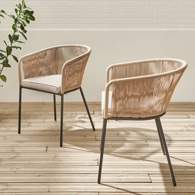 Produktbild von sweeek - 2er-Set Gartensessel aus verzinktem Stahl mit Seilbespannung - Beige