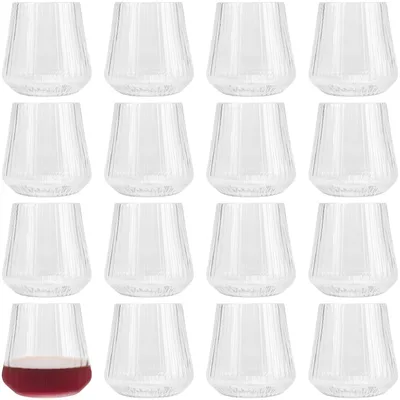Produktbild von PINGEUI Weingläser ohne Stiel, geriffelt, transparent, ohne Stiel, wiederverwendbar, für Camping und Picknicks, 400 ml, 16 Stück