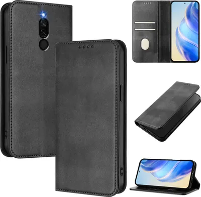Produktbild von Handyhülle für Xiaomi Redmi 8/Redmi 8A, Vintage Leder RFID Schutz Kartenfach Standfunktion Magnetische Klapphülle Schwarz