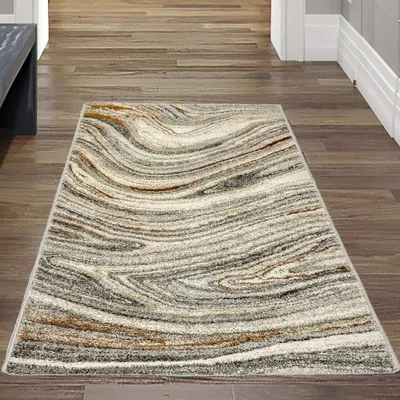 Obrázok produktu pre Moderný dizajnový koberec do obývacej izby - tekutý mramor béžová sivá veľkosť - 80 x 150 cm
