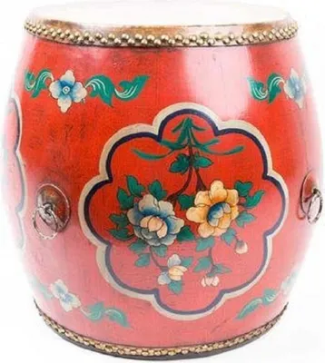 Produktbild von Fine Asianliving Chinesischer Beistelltisch Handbemalte Blumen Rot B35cm x H45cm x T35cm