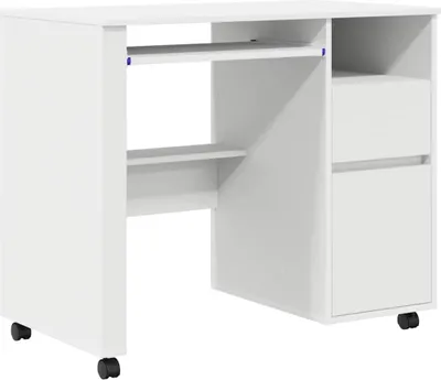 Image de vidaXL Table avec roulettes avec étagère Blanc 91 x 50 x 77 cm Bois composite