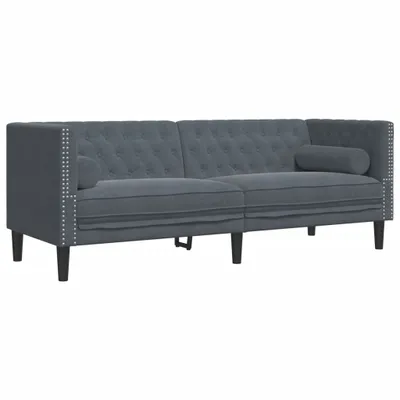 Image de vidaXL Canapé Chesterfield avec traversins 3 places gris foncé velours