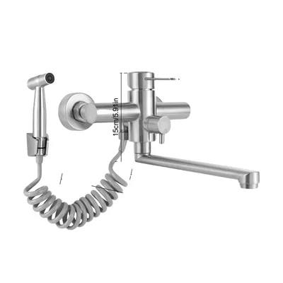 Produktbild von Wandmontierte Küchenarmatur, 360° drehbar, langlebiger Edelstahl, Silber, G1/2