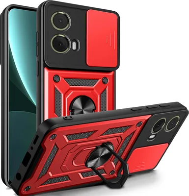 Produktbild von Outdoor Panzer Hülle Motorola Moto G85 Handyhülle mit Kameraschutz Ringhalter in Rot