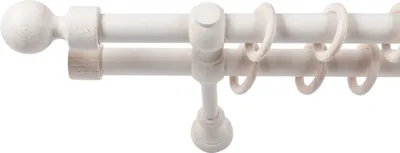 Produktbild von SN Deco - Stilgarnitur Gardinenstange Vorhangstange Giro, Holz, 28mm, 2-Lauf, Komplettset mit Ringen, Farbe Antikweiß 120cm