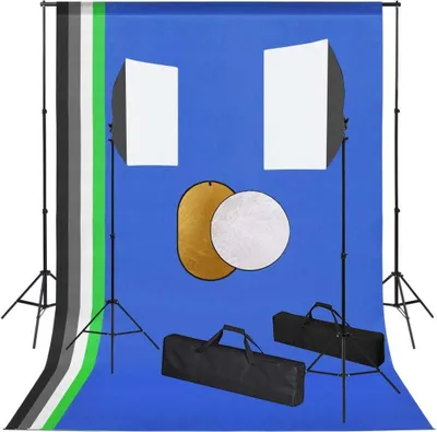Produktbild von Fotostudio-Set mit Leuchten, Hintergrundsystem und Reflektor