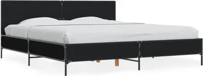 Produktbild von Design Bettgestell Schwarz 200x200 cm Holzwerkstoff und Metall, Klassische Betten 2024 Neu