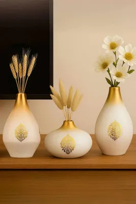 Produktbild von Evila Originals, Hochwertiges Dekoratives Topfset (3 Teile), Handbemalt, Keramik, Durchmesser: 12-14 cm, Höhe: 17-27 cm | Ideal für moderne Wohnräume, stilvolles und funktionales Design.