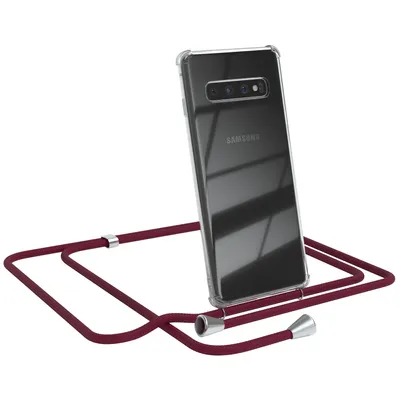 Produktbild von EAZY CASE Handykette kompatibel mit Samsung Galaxy S10, Handyhülle mit Umhängeband, Handykordel, Schutzhülle Clear, Band in Rot