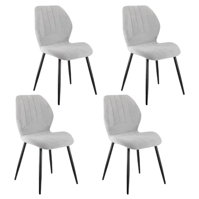 Zdjęcie produktu dla Zestaw 4 krzeseł do jadalni Zimilo, szare, obite tkaniną lnianą, krzesła kuchenne z metalowymi nogami, ergonomiczne krzesła do salonu, nowoczesny design, nośność do 120 kg