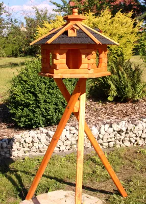 Produktbild von Holzdekoladen Vogelhaus aus Massivholz mit Bitumenschindeln und Ständer, 58x38 cm, Schwarz, Typ 5