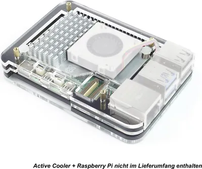 Produktbild von Slim Acryl Gehäuse für Raspberry Pi 5 + Active Cooler, stackable, transparent/schwarz
